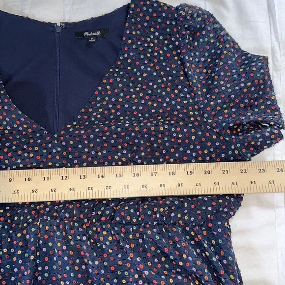 Madewell Flutter-Sleeve Ruffle-Hem Dress in Sugar Dot Navy Blue Size 14 - Picture 8 of 12